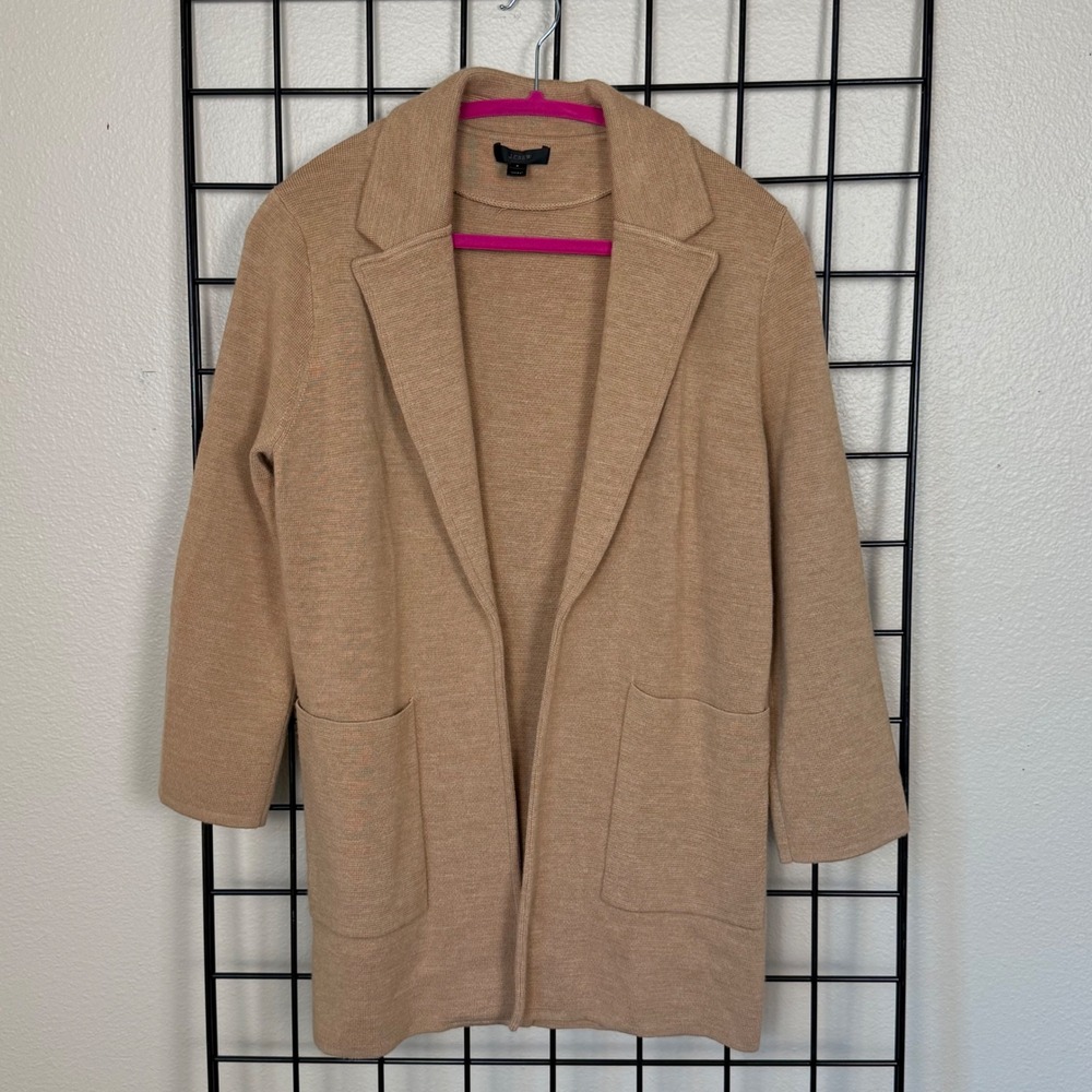 J.Crew Sophie Open-Front Sweater Blazer Womens Small Camel Merino Wool Cardigan